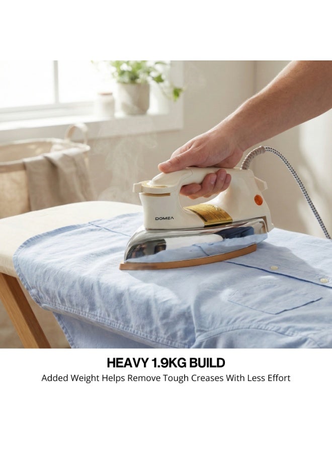 DOMEA مكواة جافة كهربائية، وزن ثقيل 1.9 كجم، طلاء سيراميك، قطع تلقائي للحرارة، مناسبة لجميع أنواع الملابس | 1200 واط ضمان 7 سنوات - Image 3